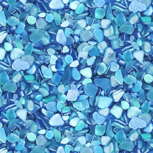 EOB~Timeless Treasures~Beach Dreams~Packed Seaglass~Blue~Cotton Fabric by the Yard or Select Length C1237-BLUE