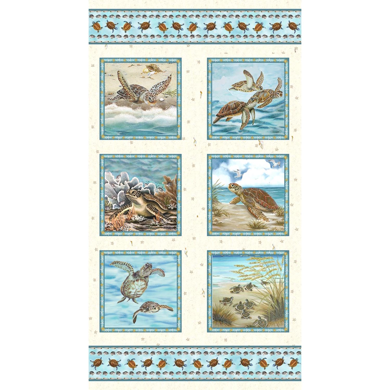 Henry Glass~Schildkröten März~24.5" x 43" Schildkröte Blocks Panel~Multi~Baumwollstoff by the Panel 1146-44