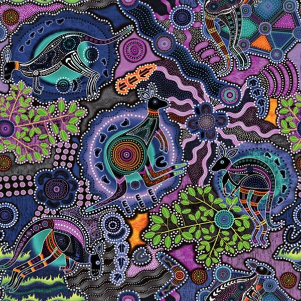 Paintbrush Studio - Walkabout 2 - Kangaroo - Purple - Cotton Fabric b…