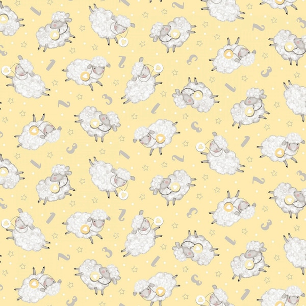 Studio E~Sweet Dreams~Tossed Sheep~Yellow~Cotton Fabric by the Yard or Select Length 6320S-44