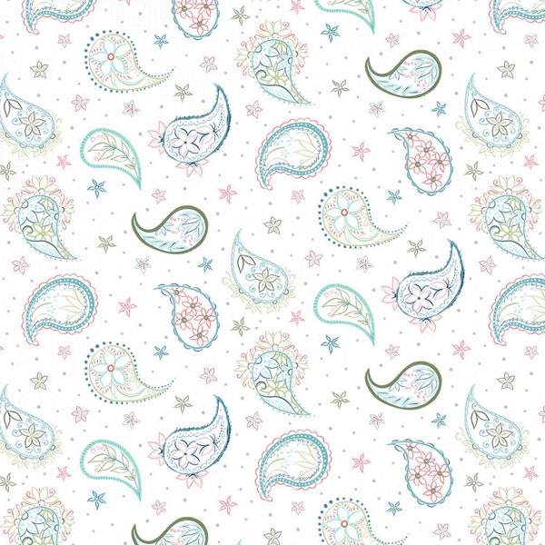 Wilmington Prints~Blissful~Paisley Contour~White~Cotton Fabric by the Yard or Select Length 27648-173