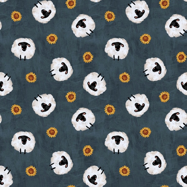 Blank Quilting~Farm Country~Tossed Sheep~Dark Teal~Cotton Fabric by the Yard or Select Length 2775-67