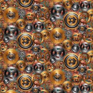 Blank Quilting~Time Travel~Gears~Gold~Cotton Fabric by the Yard or Select Length 3013-44