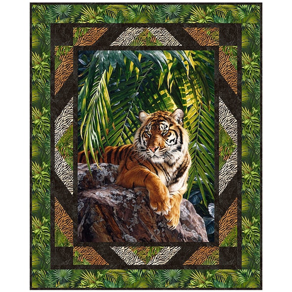 Quilt Kit~Striped Queen~51" x 63" Jungle Queen Tiger Panel Throw Quilt (includes pattern and fabric for top and binding) AAFQK-1096