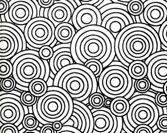 Island Batik Graphix Collection Concentric Circle White/Black Batik Fabric by the Yard or Select Length 122151002