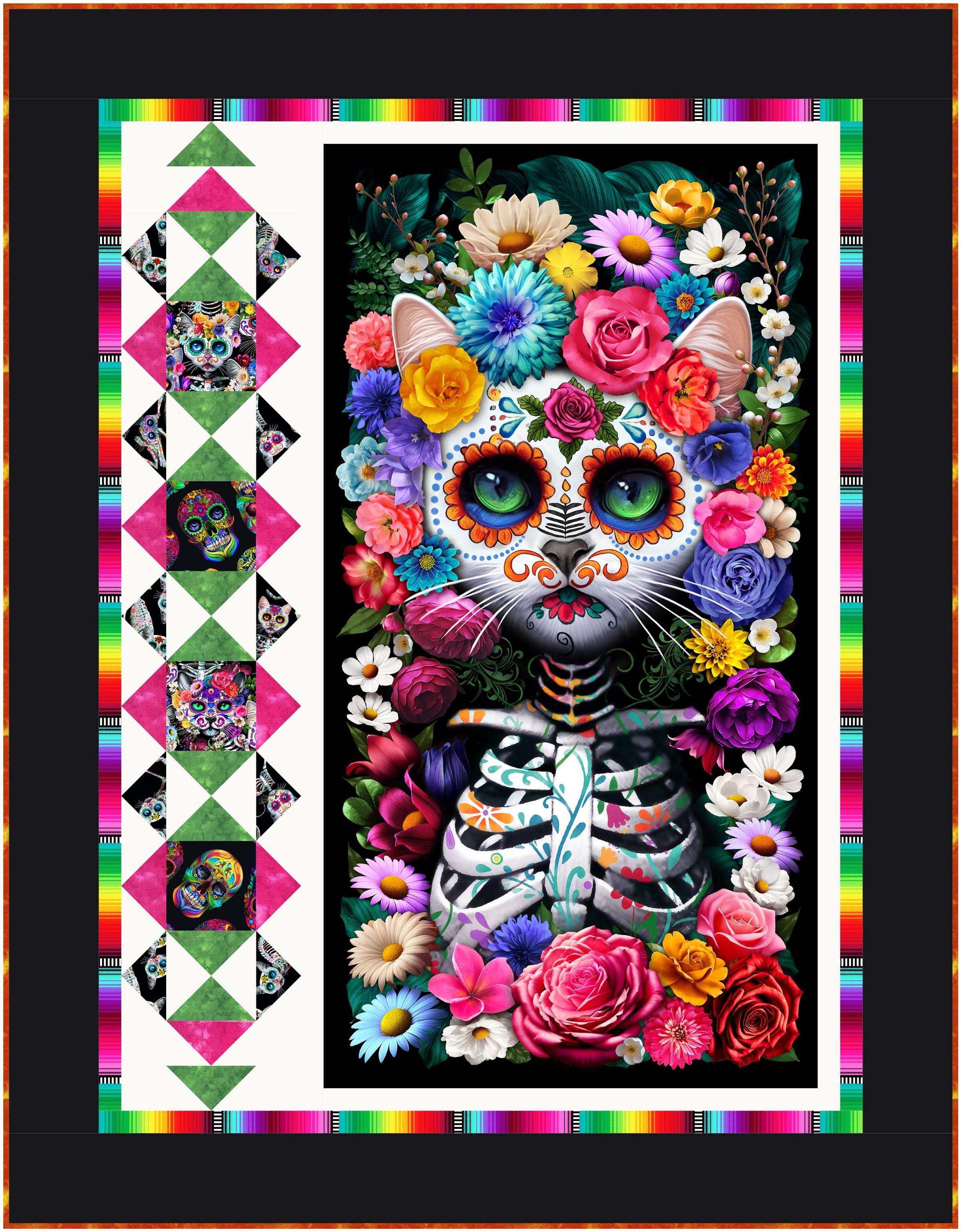 Timeless Treasures Day of the Dead Packed Cats and Floral Multi Cotton ...