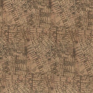 May include: A vintage map pattern with a brown background and black lines. The map shows a grid of streets and avenues with numbers and letters.