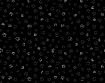 Timeless Treasures~Feeline Good~Cat Paws~Black~Cotton Fabric by the Yard or Select Length CD2574-BLACK