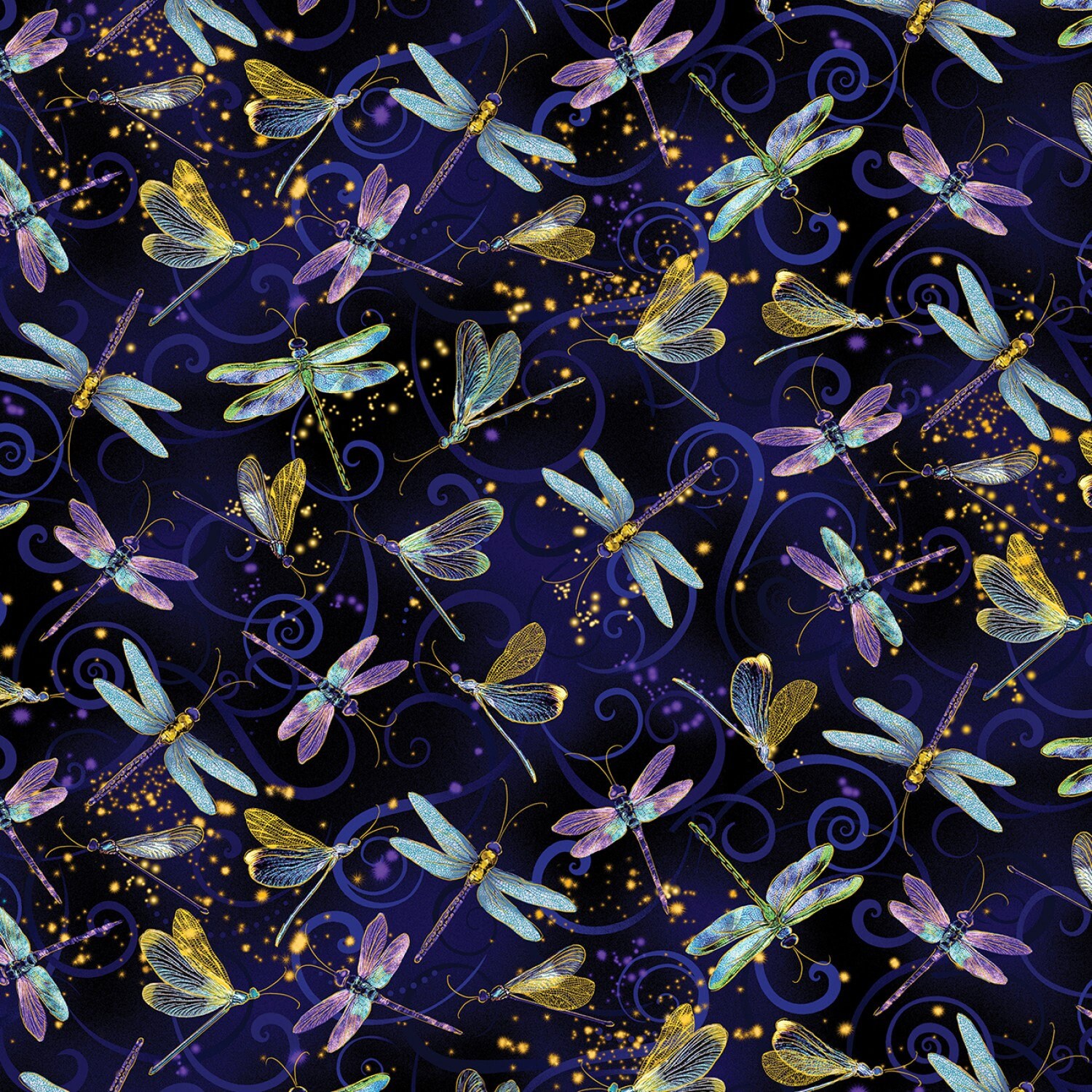 Kanvas by Benartex - Dragonfly Dance - Dragonflies w/Metallic Gold - …