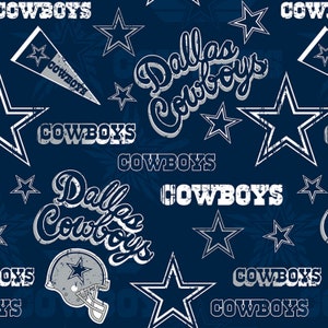 May include: A seamless pattern featuring the Dallas Cowboys logo, including the team's name, a star, and a football helmet. The pattern is on a dark blue background with white accents.