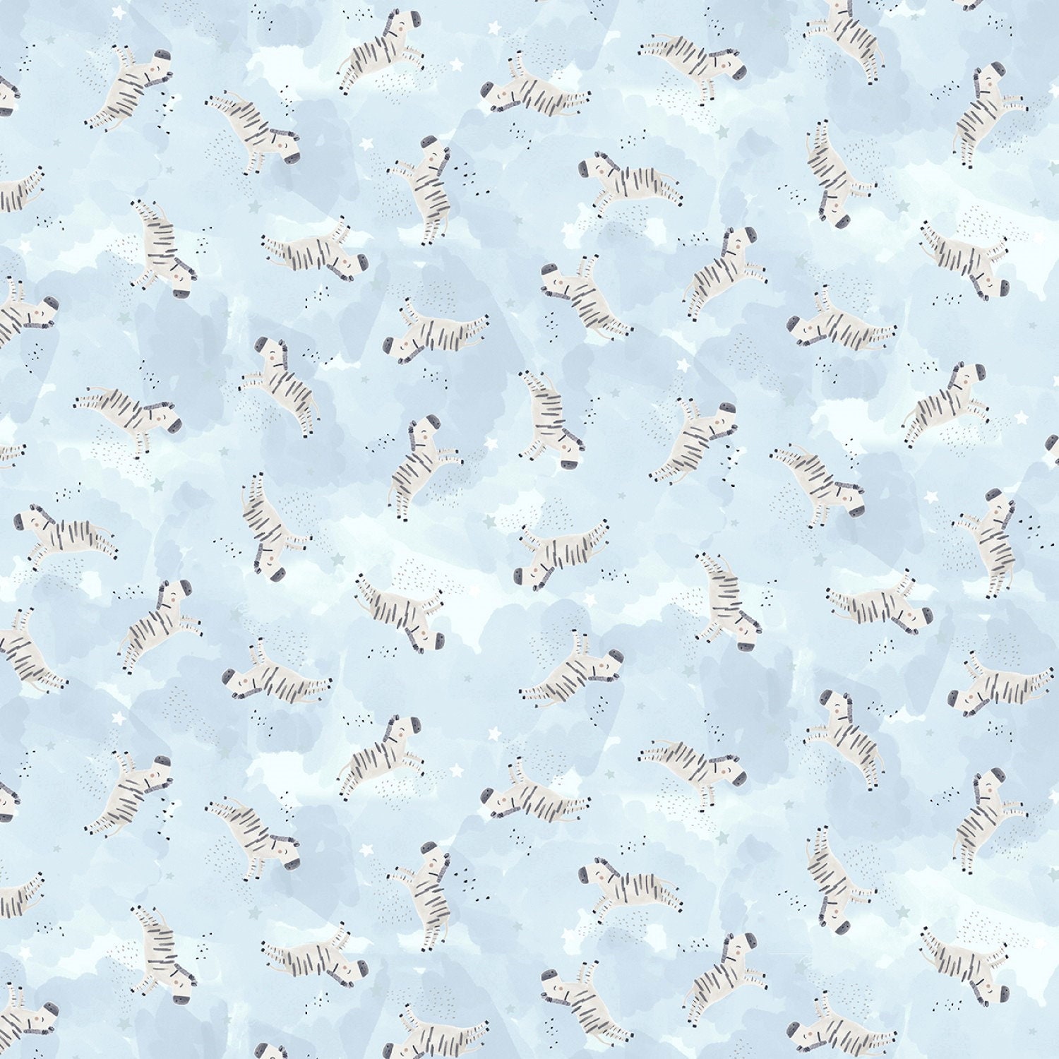 Timeless Treasures~full of Wonder~cute Tossed Zebras~sky