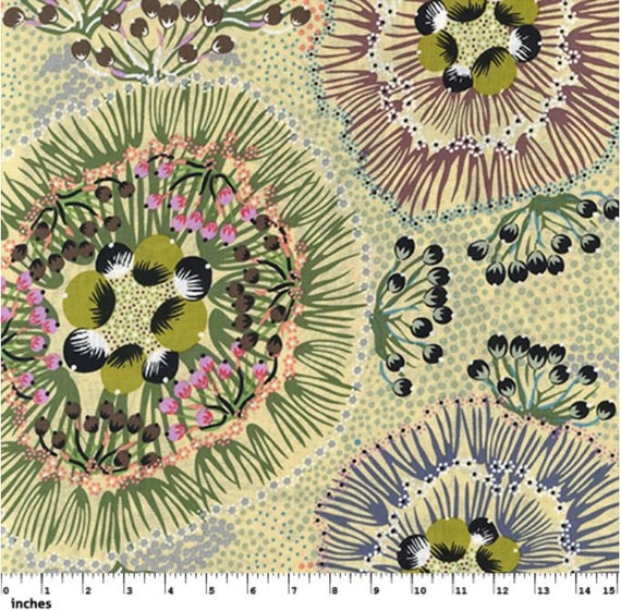 M & S Textiles Aboriginal Bush Plum Ecru by Polly Wheeler Cotton Fabric by the Yard or Select Length BPE