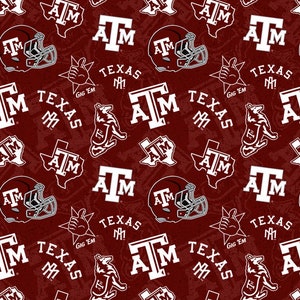 Sykel Enterprises~College Cottons~NCAA Texas A&M~Maroon/White~Cotton Fabric by the Yard or Select Length TAM-1178
