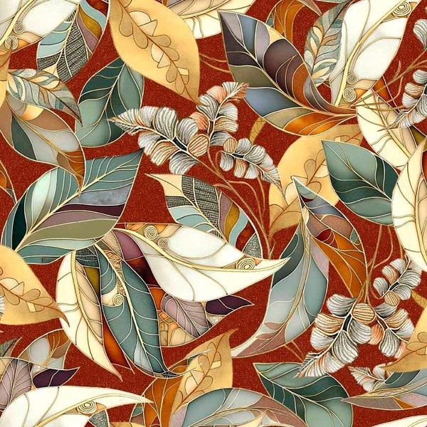 Quilting Treasures~Frond Nouveau~Leaves~Digital~Rust~Cotton Fabric by the Yard or Select Length 30098-T