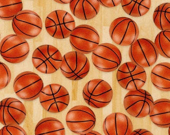 Robert Kaufman~Sports Life 5~ Basketballs~Digital~Natural~Cotton Fabric by the Yard or Select Length SRKD1913714