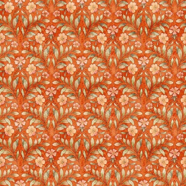 Quilting Treasures~Cotton Tails~Set Floral~Digital~Rust~Cotton Fabric by the Yard or Select Length 30083-T