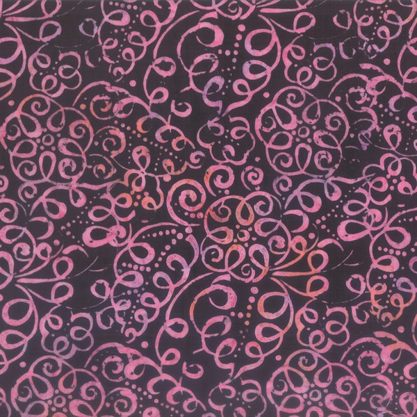Wilmington Batiks~Star Links Pink~Squiggly Floral~Black/Pink~Cotton Batik Fabric by the Yard or Select Length 22231-936