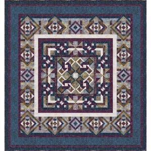 Kit para acolchar ~ Ramo de ciruelas ~ Colcha Queen de batik azul y morado de 92" x 98" (Patrón y tela para la parte superior de la colcha/ribete) AAFQK-1423