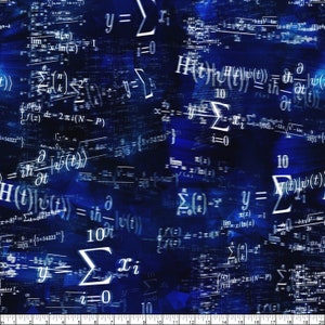 May include: A blue background with white mathematical equations and formulas. The equations are blurred and overlapping, creating a sense of motion and complexity.