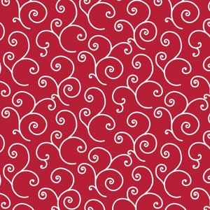 Peut inclure: Un motif sans couture avec des volutes blanches sur un fond rouge. Les volutes sont disposées en un motif répétitif, créant un design délicat et élégant.