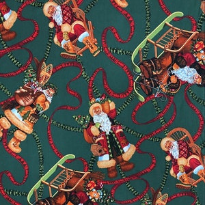 EOB~Alexander Henry~Christmas Time~LARGE SCALE Santa of Moose Lodge~Forest Green~Cotton Fabric by the Yard or Select Length 6731-A