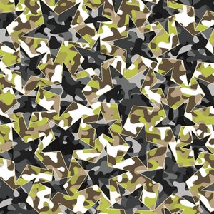 Kanvas by Benartex~Camo Mix~Star Camo~White~Cotton Fabric by the Yard or Select Length 4820B-09