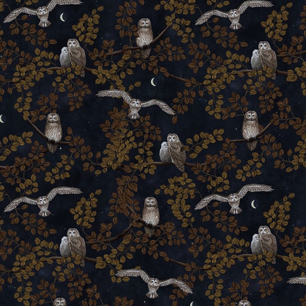 Timeless Treasures~Nightfall~Night Owl~Digital~Night (Navy)~Cotton Fabric by the Yard or Select Length CD2487-NIGHT