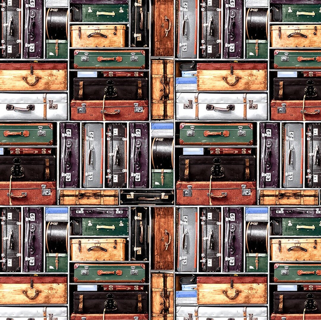 Blank Quilting Express Tracks Suitcases Brown Cotton Etsy