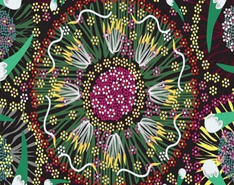 M & S Textiles~Aboriginal~Plum and Bush Banana Black by Laurel Tanlels~Fabric by the Yard or Select Length- PBBB