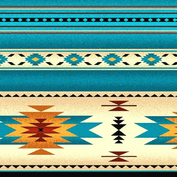 EOB~Elizabeths Studio~Tucson~Couverture indienne~Turquoise~Coton par mètre ou longueur choisie 201E-TURQ