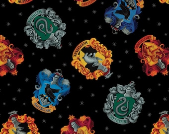 Contempo By Benartex~Harry Potter~Hogwarts Crests~Black~Licensed Cotton Fabric by the Yard or Select Length 15213B-12