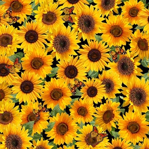 Timeless Treasures~Advice from a Sunflower~Packed Sunflowers & Butterflies~Yellow~Cotton Fabric by the Yard or Select Length CD2925-YELLOW