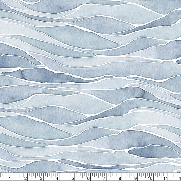 Free Spirit~Sea Sisters~Crest~Silver Blue~Cotton Fabric by the Yard or Select Length PWSR073-SILVERBLUE