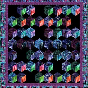 K&ouml;nnte beinhalten: Ein digitales Muster mit schwarzem Hintergrund und einem sich wiederholenden Muster aus bunten W&uuml;rfeln. Die W&uuml;rfel bestehen aus verschiedenen Farben, darunter Blau, Gr&uuml;n, Rot und Lila. Das Muster erinnert an eine Leiterplatte.