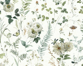 EOB~Wilmington Prints~Green Fields~Large Floral~Cream~Cotton Fabric by the Yard or Select Length 17801-117