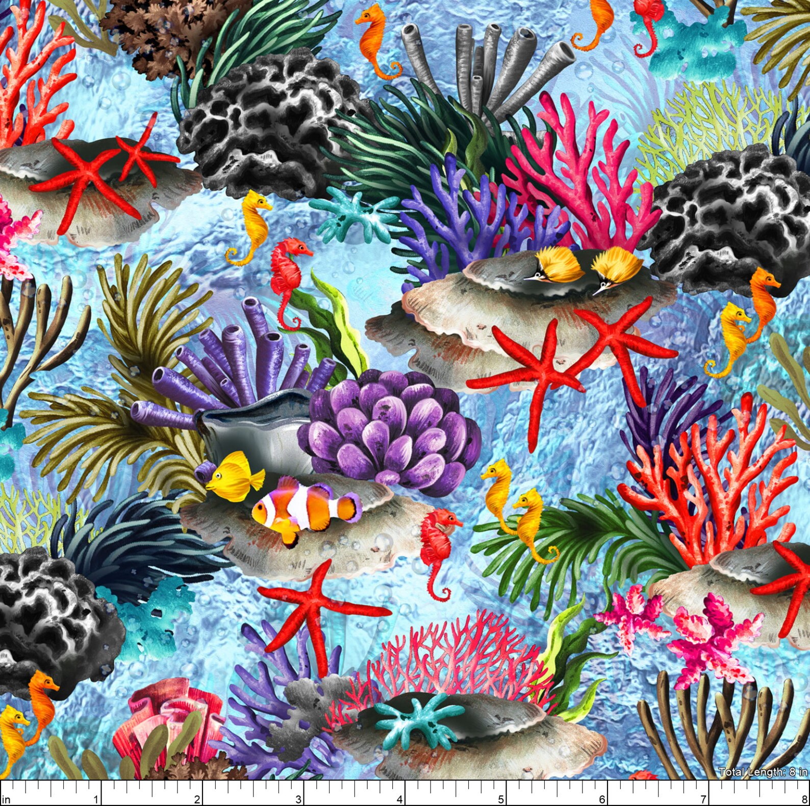 Oasis Fabrics The Reef Coral Reef Lt Blue Cotton Etsy