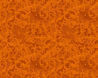 Dark Academia van Nicole Tamarin, Lumin/White Owl 100% katoen, krullen en webben in donkere pompoen W100-022-282