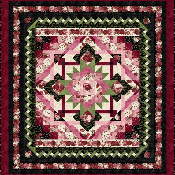 Quilt Kit ~ Daydream Garden ~ 93 "x 101" Elegante Rosen Queen Size Quilt (Enthält Muster und Stoff für Top of Quilt und Bindung) AAFQK-1085