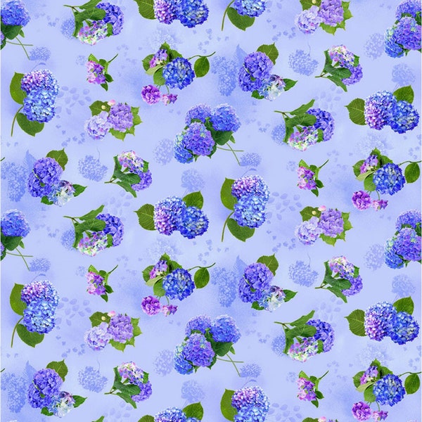 Timeless Treasures~Hydrangea Bliss~Tiny Hydrangea Floral~Digital~Blue~Cotton Fabric by the Yard or Select Length CD1966-BLUE