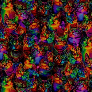 EOB~Timeless Treasures~Wildcat~Packed Rainbow Cats~Blue~Cotton Fabric by the Yard or Select Length CD3031-MULTI