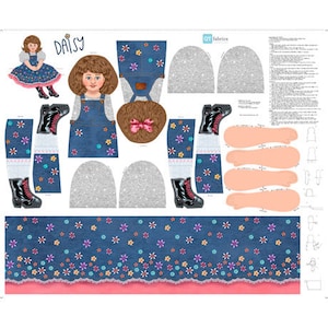 Quilting Treasures~Sew N Go XIV~36&quot; Daisy Doll Stuffable Panel~Denim~Cotton Fabric by the Panel 28129-W