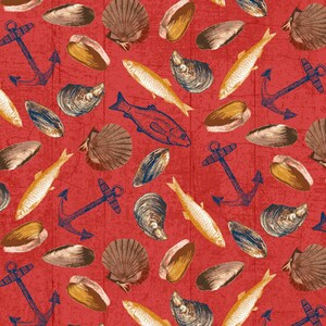 EOB~Windham~Fresh Catch~Seafood~Red~Fabric by the Yard 51076-4