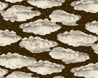 Windham Stargazer Clouds w/ Metallic Gold Charcoal Cotton Fabric by the Yard 51758M-1