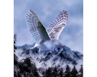 Hoffman Call Of The Wild 31.25" x 43.5" Snowy Owl Panel Powder Blue Fabric by the Panel X5571-707