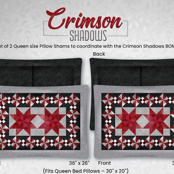 Quilt Kit~Crimson Shadows~Red White Gray and Black~Set of Two 36" x 26" Pillow Shams~Includes Fabric for Tops and Backs AAFQK-1215