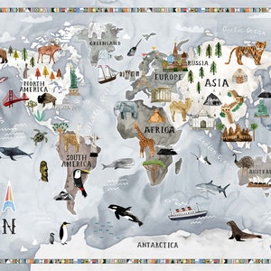 Michael Miller~Around the World~35.5"x 43"Weltkarte Panel~Digital~Multi~Baumwollstoff von the Panel DDC10603-MULT