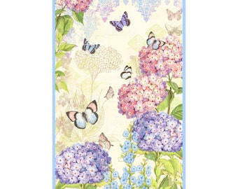 Wilmington Prints~Hydrangea Mist~24.5" x 45.25" Watercolor Hydrangea Cluster Panel~Cream/Multi~Cotton Fabric by the Panel 39818-243