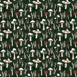 Estampados de Wilmington ~ Muñecos de nieve del bosque ~ Hongos por todas partes ~ Verde ~ Tela de algodón cortada a medida o seleccione largo 27739-772