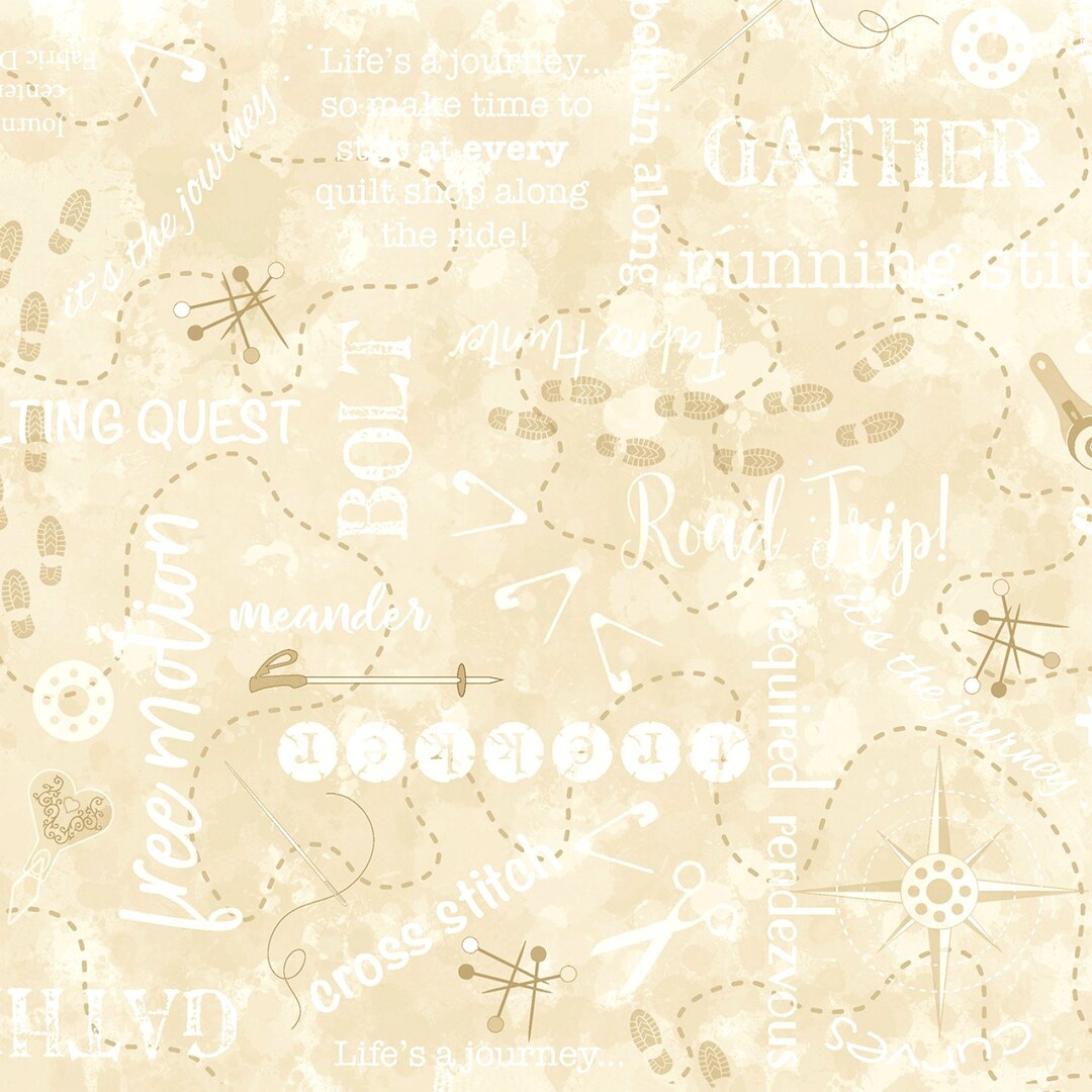 Timeless Treasures Quilters Trek Quilters Words Cream Cotton Fabric by ...