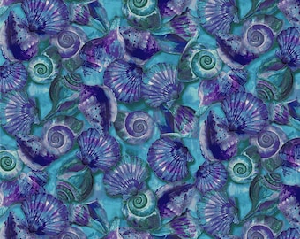 Paintbrush Studio Fabulous Flamingos Shells Blue/Green Cotton Fabric by the Yard or Select Length 120-208945